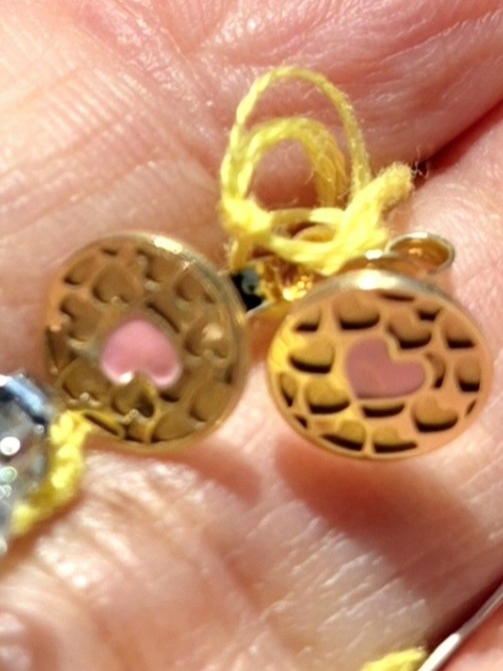 18K Real Gold Pink Heart Stud Earrings